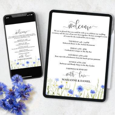 Wedding Itinerary Blue Floral Digital Agenda Announcement