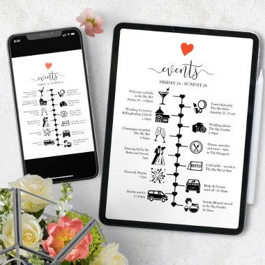Wedding Itinerary Red Heart Digital Agenda Announcement