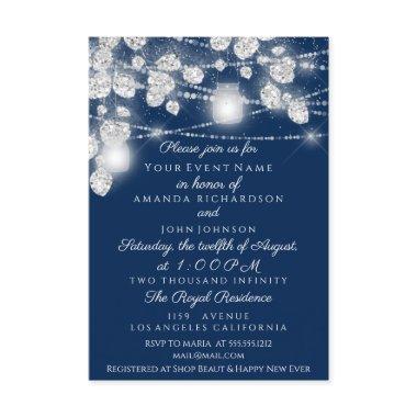 Wedding Lights Jars Glitter Gray Blue Navy Invitations