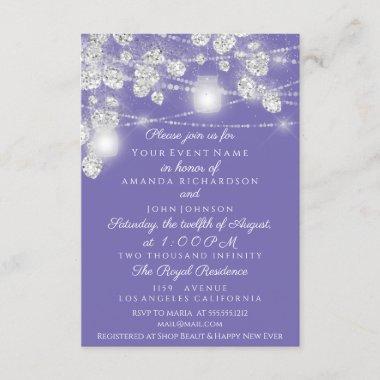 Wedding Lights Jars Glitter Gray Purple Violet Invitations
