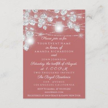 Wedding Lights Jars Glitter Gray Silver Rose Invitations