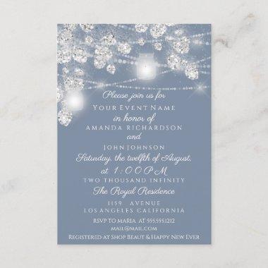 Wedding Lights Jars Glitter Gray Smoky Blue Invitations