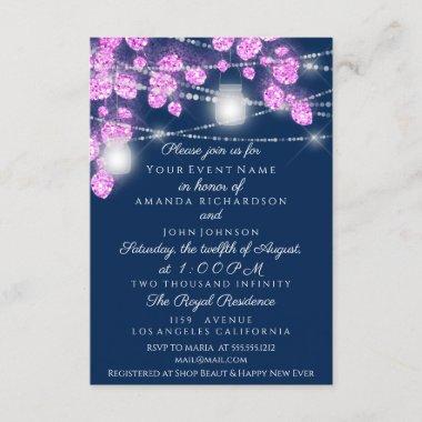 Wedding Lights Jars Glitter Pink Blue Navy Invitations