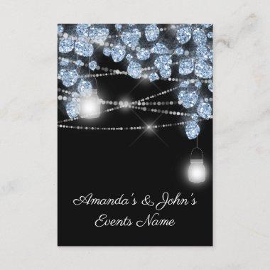 Wedding Lights Jars Rustic Glitter Blue Black Invitations
