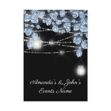 Wedding Lights Jars Rustic Glitter Blue Black Invitations