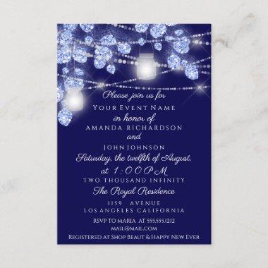 Wedding Lights Jars Rustic Glitter Blue Navy Invitations
