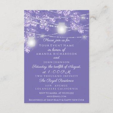 Wedding Lights Jars Rustic Glitter Purple Lavender Invitations