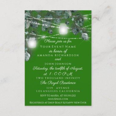 Wedding Lights Jars Rustic Green Cali Mint Wood Invitations