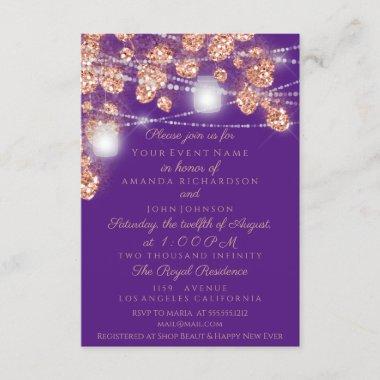 Wedding Lights Jars Rustic Rose Gold Blush Purple Invitations