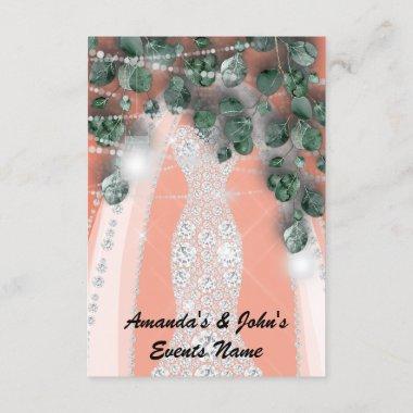 Wedding Lights Rustic Coral Green Dress Diamond Invitations