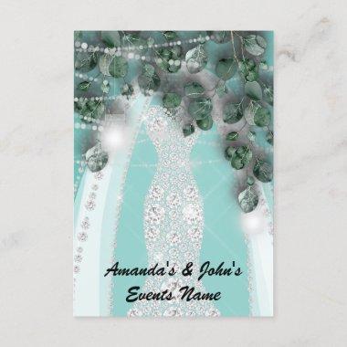 Wedding Lights Rustic Green Dress Diamond Aqua Invitations