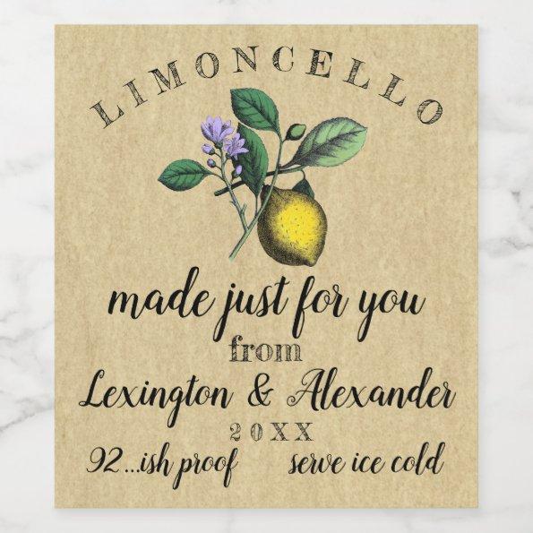 Wedding Limoncello Vintage Lemon Illustration | Wine Label