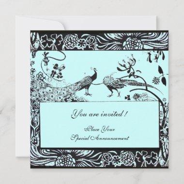 WEDDING LOVE BIRDS ,black and white ,blue Invitations