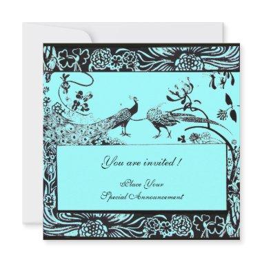 WEDDING LOVE BIRDS ,black and white ,blue Invitations