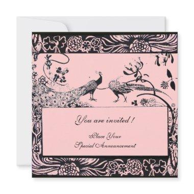 WEDDING LOVE BIRDS ,black and white ,pink Invitations