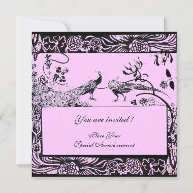 WEDDING LOVE BIRDS ,black and white ,pink Invitations