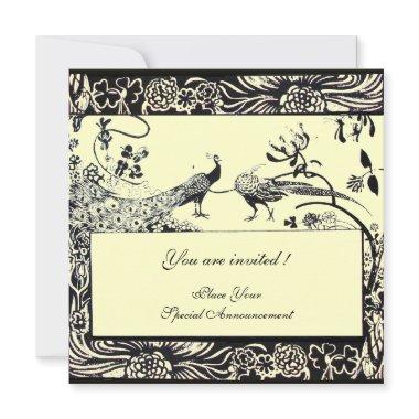 WEDDING LOVE BIRDS ,black and white ,yellow Invitations