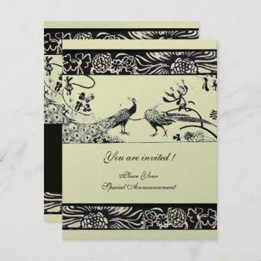 WEDDING LOVE BIRDS ,black ,silver metallic paper Invitations