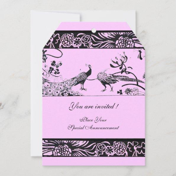 WEDDING LOVE BIRDS Floral Black Pink Lilac Party Invitations