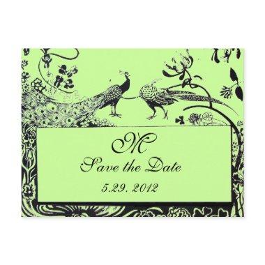 WEDDING LOVE BIRDS MONOGRAM black and white green Post