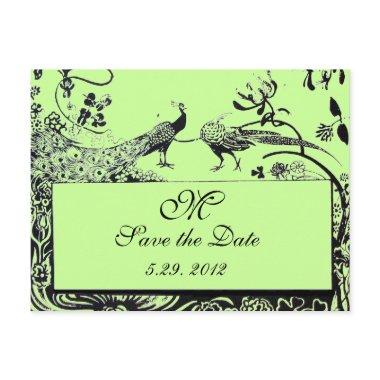 WEDDING LOVE BIRDS MONOGRAM black and white green PostInvitations