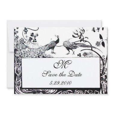 WEDDING LOVE BIRDS MONOGRAM,black and white Invitations