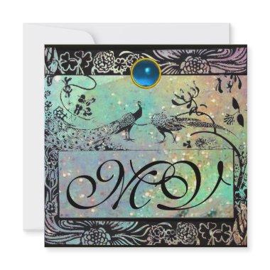 WEDDING LOVE BIRDS MONOGRAM black green blue gold Announcement