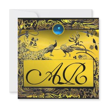 WEDDING LOVE BIRDS MONOGRAM black yellow topaz Announcement