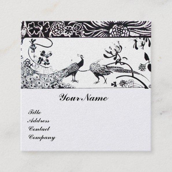 WEDDING LOVE BIRDS /PEACOCKS MONOGRAM White Pearl Square Business Invitations