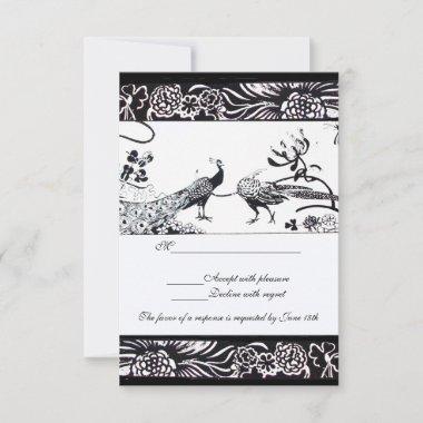 WEDDING LOVE BIRDS RSVP Black White Invitations