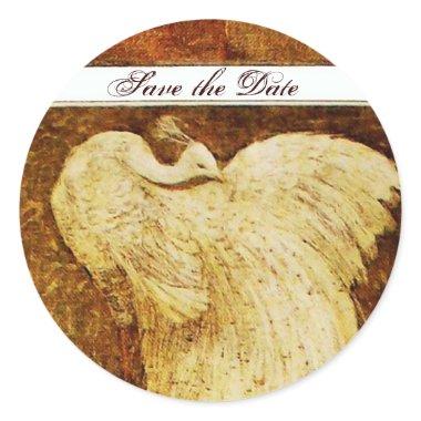 WEDDING LOVE PEACOCK brown white Classic Round Sticker