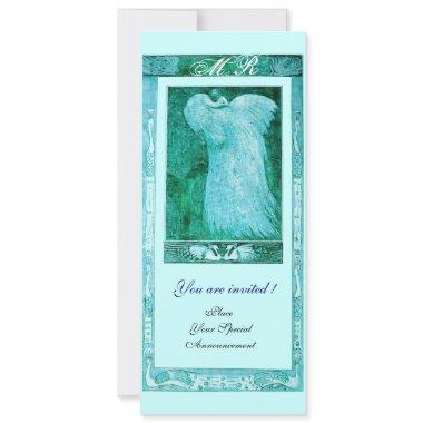 WEDDING LOVE PEACOCK MONOGRAM ,blue white Invitations