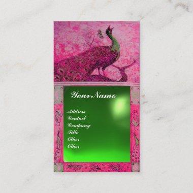 WEDDING LOVE PEACOCK MONOGRAM pink green emerald Business Invitations