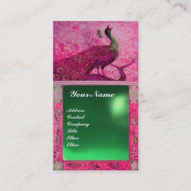WEDDING LOVE PEACOCK MONOGRAM pink green jade Business Invitations
