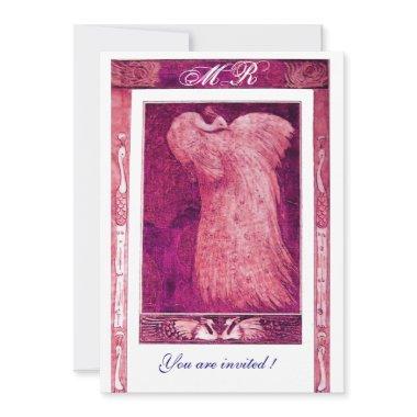 WEDDING LOVE PEACOCK MONOGRAM ,pink red white Invitations