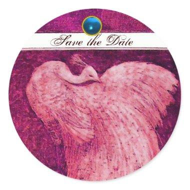 WEDDING LOVE PEACOCK pink white ,blue sapphire Classic Round Sticker