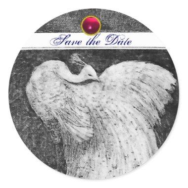 WEDDING LOVE PEACOCK white black pink red ruby Classic Round Sticker
