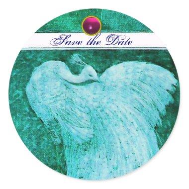 WEDDING LOVE PEACOCK white ,blue pink amethyst Classic Round Sticker