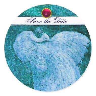 WEDDING LOVE PEACOCK white ,blue pink red ruby Classic Round Sticker