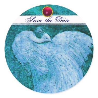 WEDDING LOVE PEACOCK white ,blue pink red ruby Classic Round Sticker