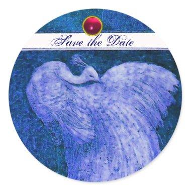 WEDDING LOVE PEACOCK white ,blue pink red ruby Classic Round Sticker