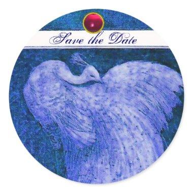 WEDDING LOVE PEACOCK white ,blue pink red ruby Classic Round Sticker