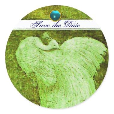 WEDDING LOVE PEACOCK white green blue aquamarine Classic Round Sticker