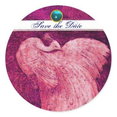 WEDDING LOVE PEACOCK white pink blue aquamarine Classic Round Sticker