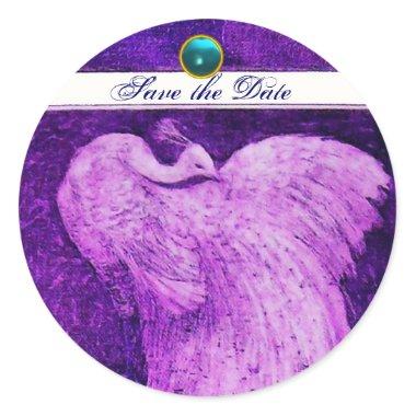 WEDDING LOVE PEACOCK white purple blue aquamarine Classic Round Sticker