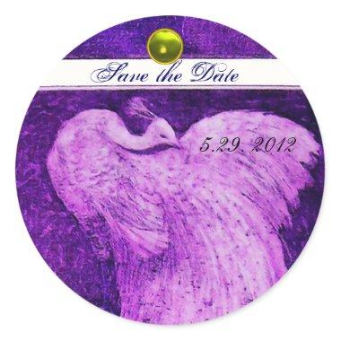 WEDDING LOVE PEACOCK white purple yellow topaz Classic Round Sticker