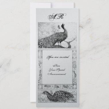 WEDDING LOVE PEACOCKS MONOGRAM black white silver Invitations