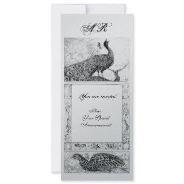 WEDDING LOVE PEACOCKS MONOGRAM black white silver Invitations