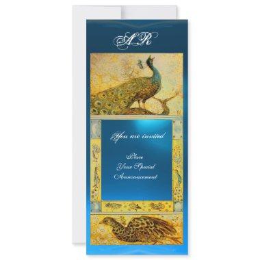 WEDDING LOVE PEACOCKS MONOGRAM brown blue yellow Invitations