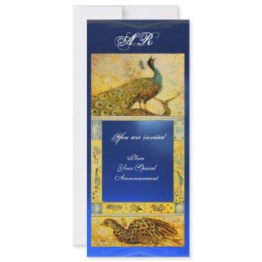 WEDDING LOVE PEACOCKS MONOGRAM brown blue yellow Invitations